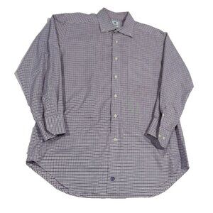 David Donahue Men's Large Purple White Gingham Shirt Long Sleeve Button-Down